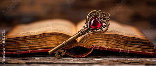Open book with heart-shaped padlock and key.