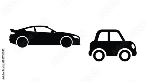 Two cars a sports car and a compact presented in black silhouette