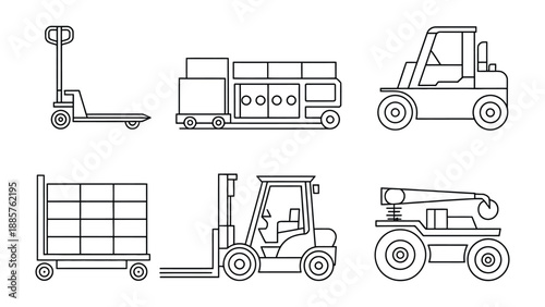 Logistics Lineup: A curated collection of industrial vehicles and equipment, illustrating the essential tools of transportation and material handling.