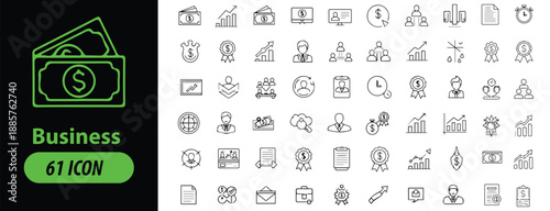 Business icons set including finance and office supplies