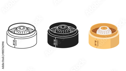 Three cylindrical containers with lids in different styles and colors varying in design and shading
