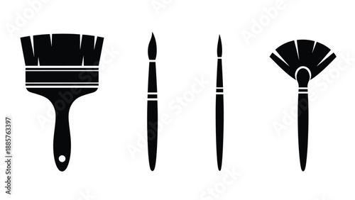 Four paintbrushes in a black silhouette high quality
