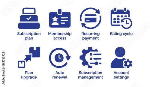 Subscription service icons for membership and billing management