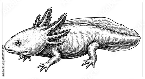 Small Axolotl Sketch Icon for Scientific Illustration