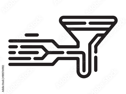 Digital data stream flowing into a funnel for effective filtering and transformation