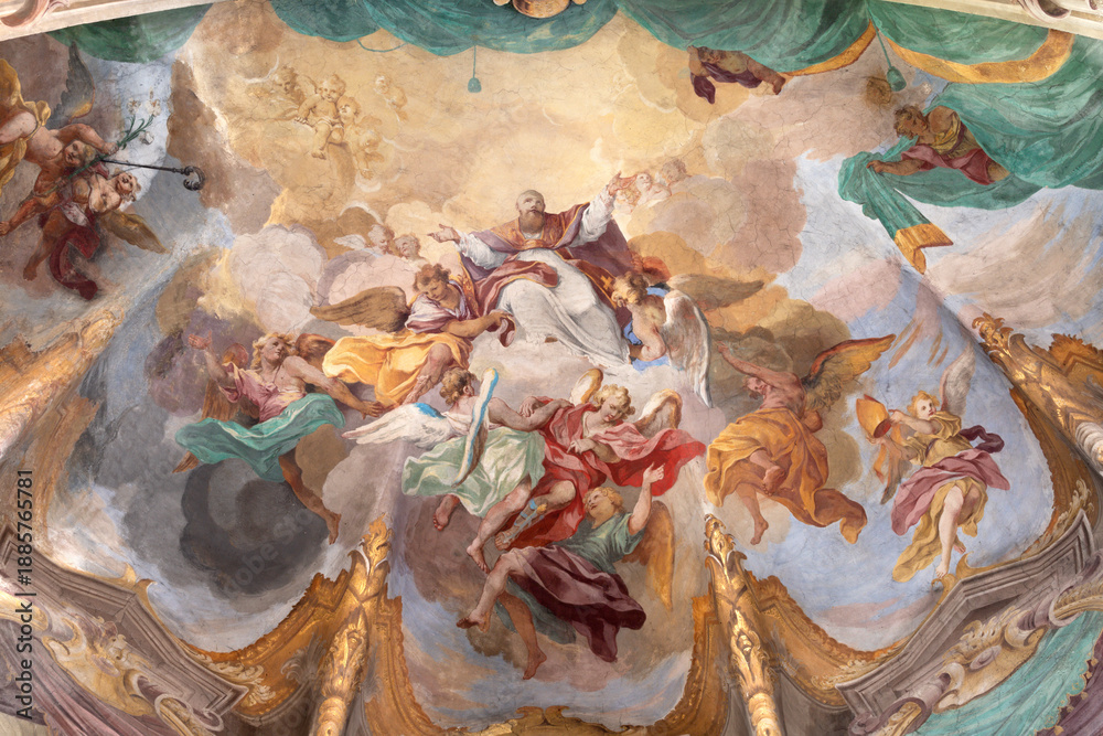 Fototapeta premium Asti - The fresco of Apotheosis of St. Francis de Sales in the Cathedral by Michele Antonio Milocco (1731 - 1733).