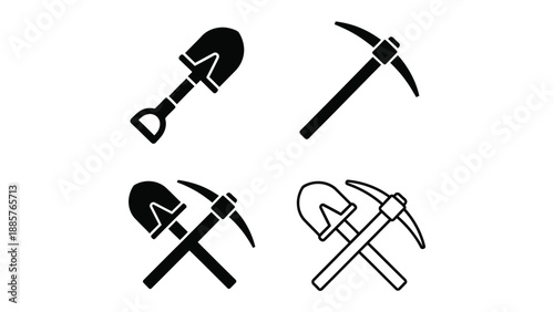 Four pickaxes in various styles a simple black graphic silhouette