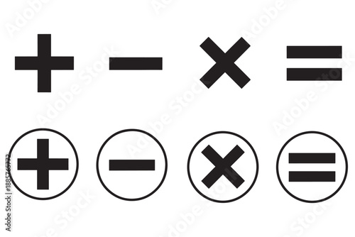 A set of basic mathematical symbols and operators on a white background