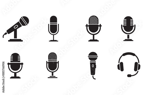 A collection of various microphone icons on a white background