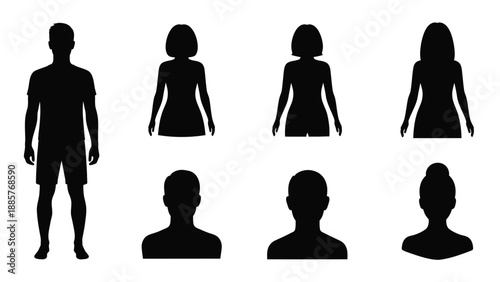 Diverse group of human figures depicted in stark black silhouette