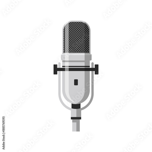 Flat vector microphone illustration for audio recording isolated on white background