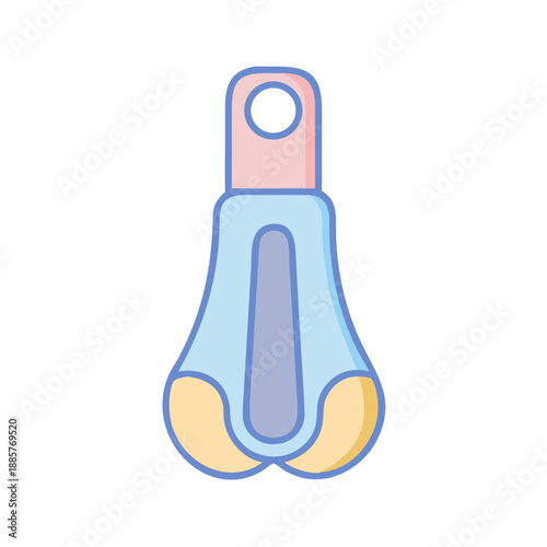 Cartoon abstract tweezers on a black background with light blue and peach tones