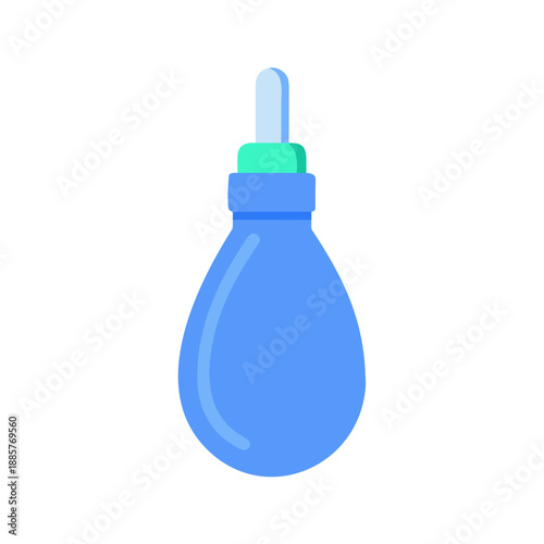 Blue enema bulb with green accent on a black background illustration