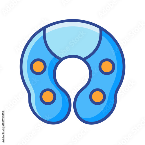 Vector neck pillow for travel and relaxation, cartoon style isolated on black