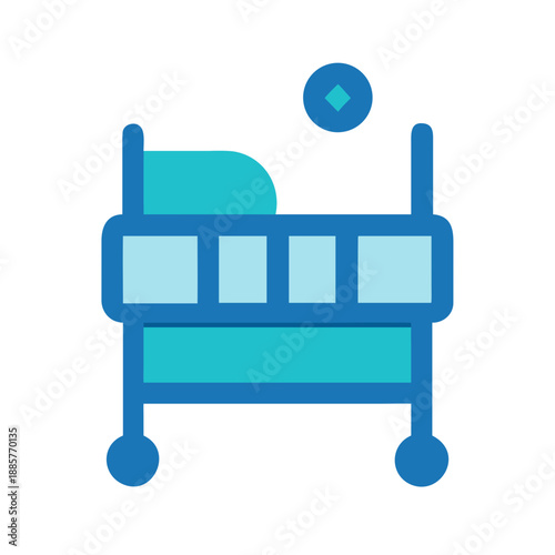 Stylized Medical Bed Illustration in Flat Design on Black Background