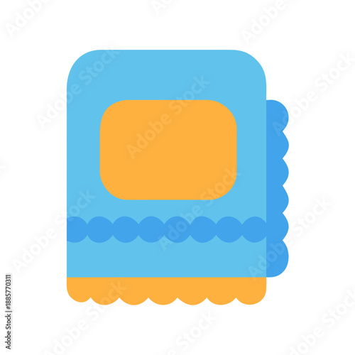Flat design blue and orange washcloth or towel icon on black backdrop