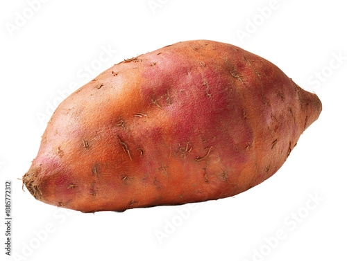A close-up shot of a single, vibrant sweet potato against a simple backdrop. This root vegetable is bursting with color and is a staple in various cuisines  Isolated Transparent Background, PNG