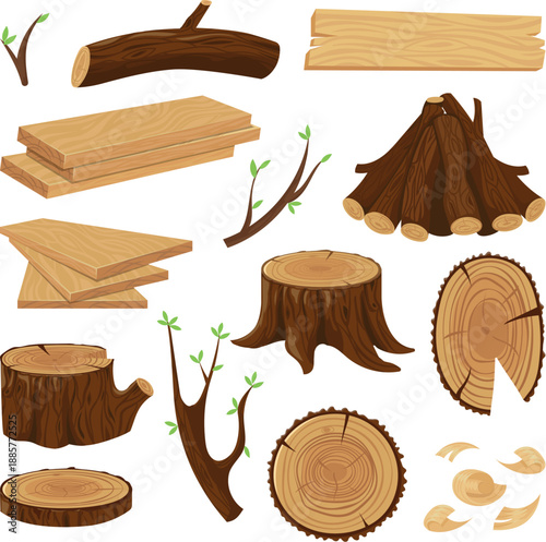 Wood Elements Collection With Tree Stumps and Branches