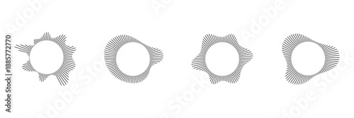 Sound Wave Collection. Play rhythm with audio bars, voice messages, and radio icons. A symphony of music in vector form. Flat illustrations isolated on white background.