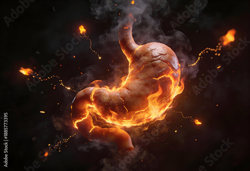Burning stomach with acid reflux and indigestion with inflamed lining due to poor digestion and health problem