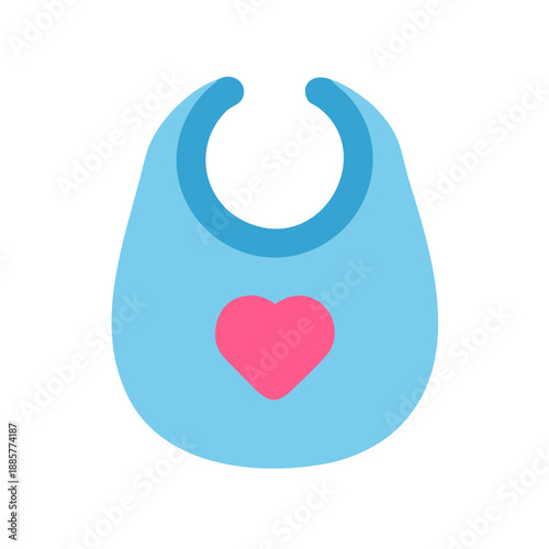 Light blue baby bib with a pink heart on a black background