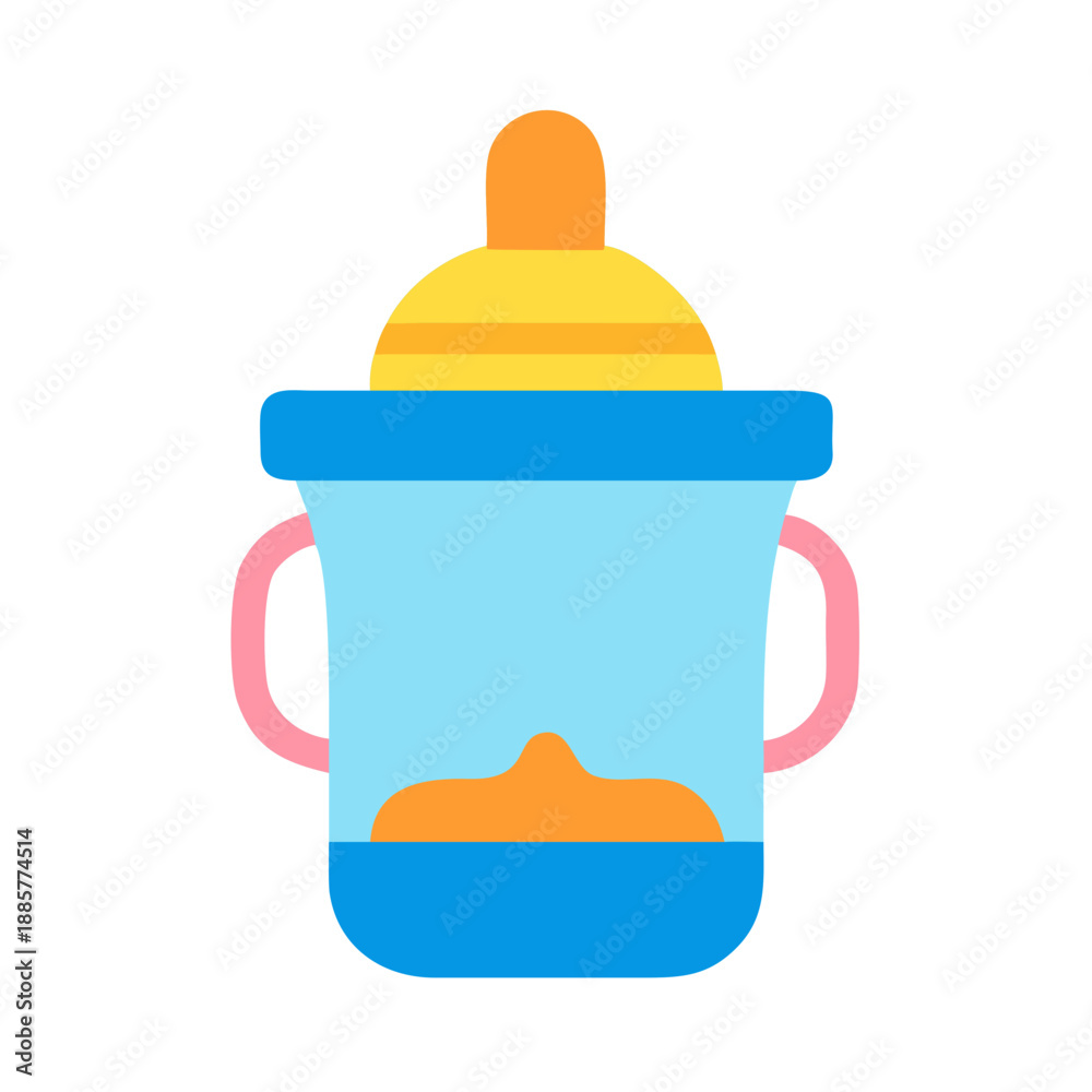 Fototapeta premium Cartoon baby bottle icon illustration with handles for a baby
