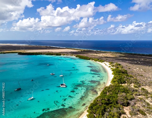 Aerial View of Tropical Beach with Boats.
