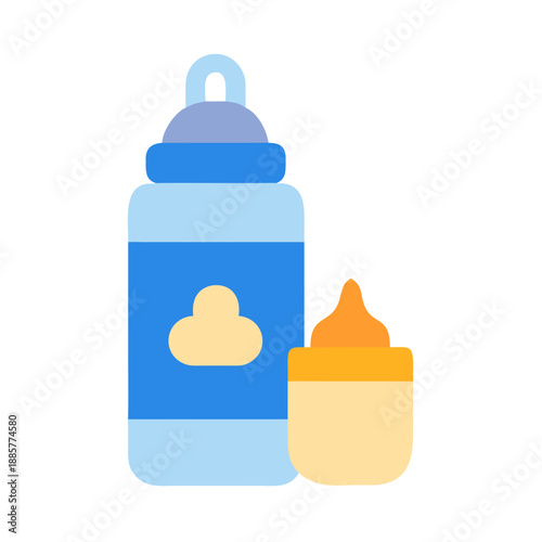 Minimalist vector graphic illustration of sunscreen bottle with lotion container on black background