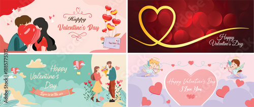 Valentines Day Love Illustration Banner Set