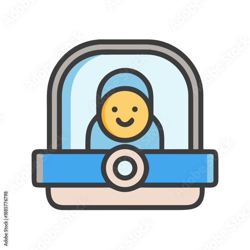 A Smiling Baby in Incubator in Vector Illustration Style on Black Background