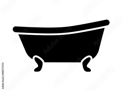 A classic clawfoot bathtub silhouette vector graphic for bathroom and interior design branding. This home spa icon is isolated on transparent background.