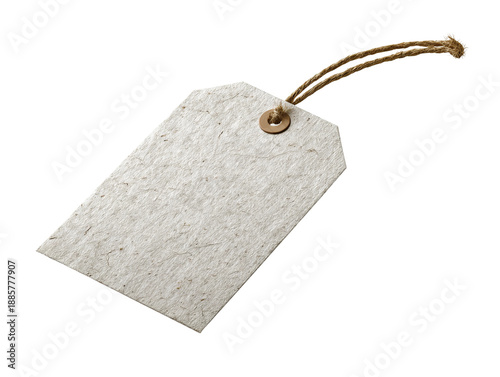 A simple blank paper tag with a twine cord for labeling Isolated Transparent Background, PNG