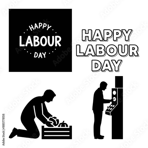 Happy Workers Day May 1 icon set with tractor driver tools badge stay brave sign and healthcare worker