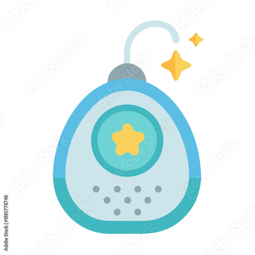 Cartoon baby night light with stars, hanging on the wall flat design