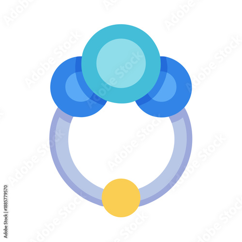 Modern flat illustration of a colorful circular baby rattle toy isolated on black
