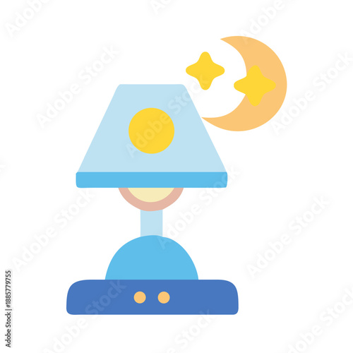 Nightstand lamp illustration with moon and stars on a black background