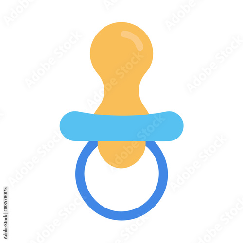 Simple pacifier illustration with tan and blue colors against a black background.