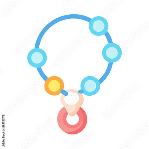 Infant rattle toy in geometric flat style with circle shape and beads
