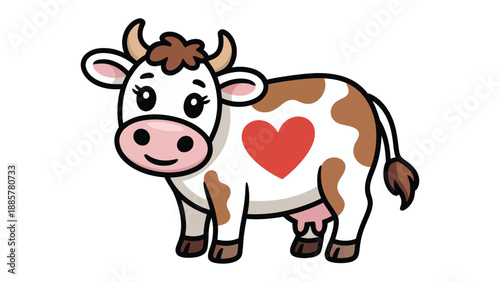 Sweet Bovine: This adorable cartoon cow is full of character, with a heart shape on its body.
