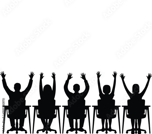 Students Classroom Silhouette Set Learning and Participation Concept