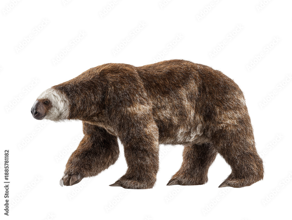 Fototapeta premium A Giant Ground Sloth walking on four legs, captured from side view Isolated Transparent Background, PNG