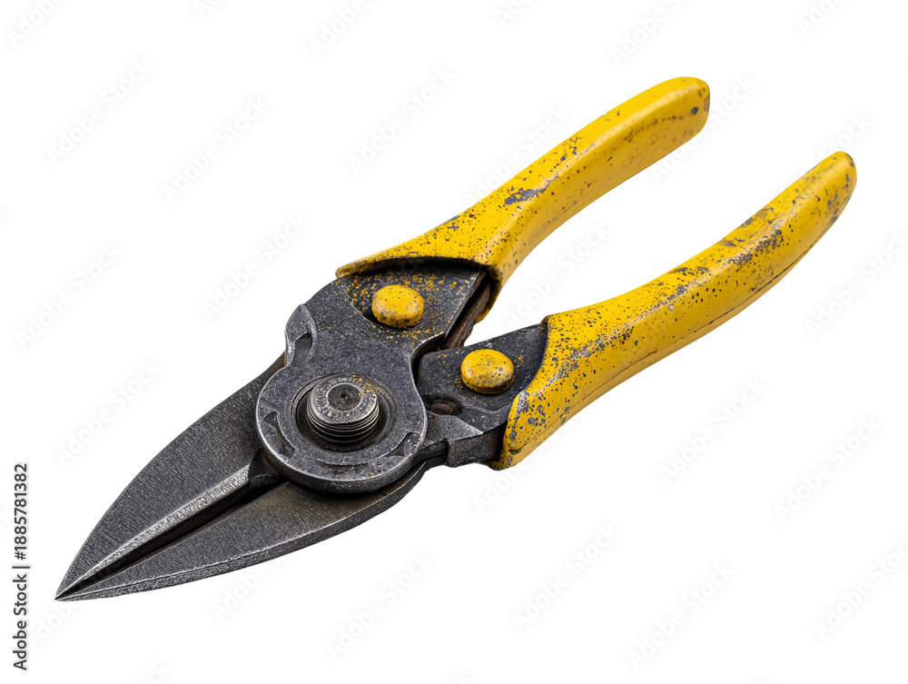 Obraz premium Close-up shot of a pair of yellow hand pruners, essential tool for any garden enthusiasts Isolated Transparent Background, PNG