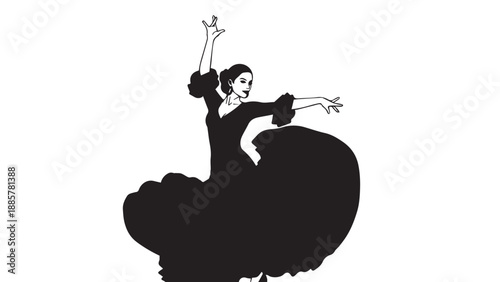Elegant silhouette of a dancer in a flowing dress performing a dramatic pose.