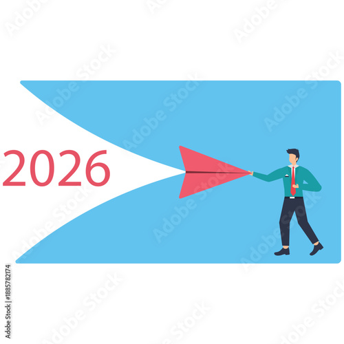 Businessman propels red arrow into 2026 with confidence and determination