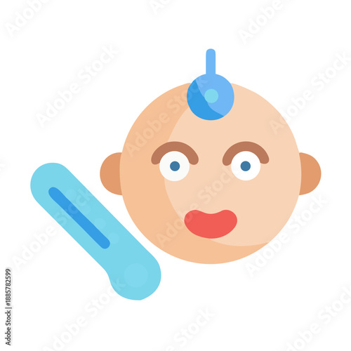 Flat design baby illustration with thermometer indicating sickness or medical care