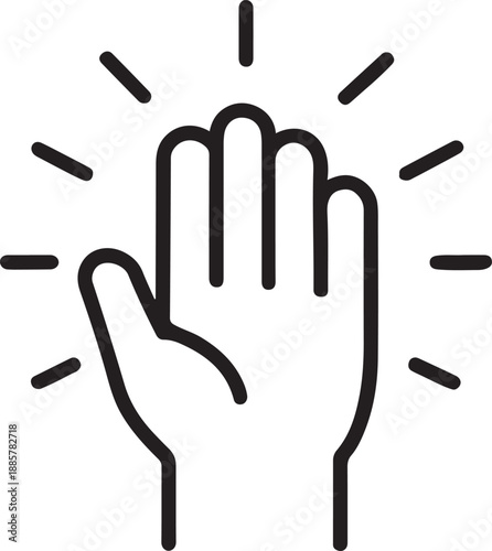 PrintCheerful hand raised with radiating lines symbolizing enthusiasm, support, or a high five gesture