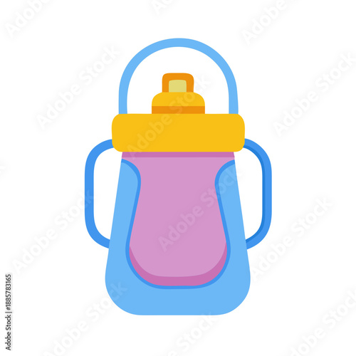 Isolated baby bottle with handles, simple and colorful design, on black background