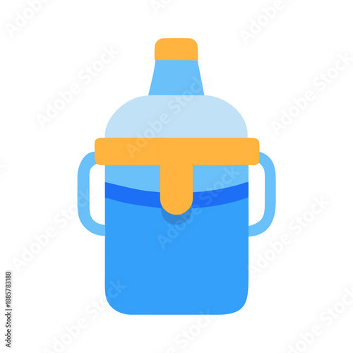 Minimalist Flat Illustration of a Baby Bottle in Light Blue and Yellow