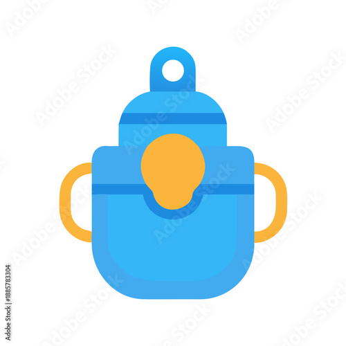 Flat design blue and yellow sippy cup icon illustration against black background