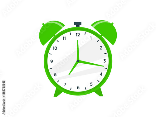 Modern flat style alarm clock vector illustration design with ringing bell icon, isolated symbol for time reminder, schedule and morning wakeup concept